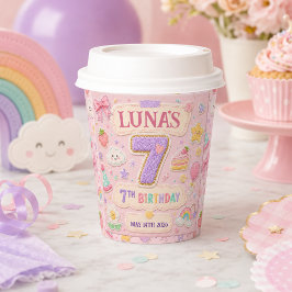 Pastel Patchwork Regenboog 7e Verjaardagsfeestje M Papieren Bekers