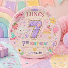 Pastel Patchwork Regenboog 7e Verjaardagsfeestje M Papieren Bordje