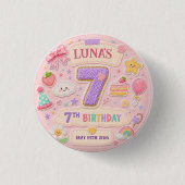 Pastel Patchwork Regenboog 7e Verjaardagsfeestje M Ronde Button 3,2 Cm (Voorkant)