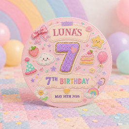 Pastel Patchwork Regenboog 7e Verjaardagsfeestje M Ronde Sticker