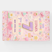 Pastel Patchwork Regenboog 7e Verjaardagsfeestje M Spandoek (Horizontaal)