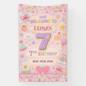 Pastel Patchwork Regenboog 7e Verjaardagsfeestje M Spandoek (Verticaal)