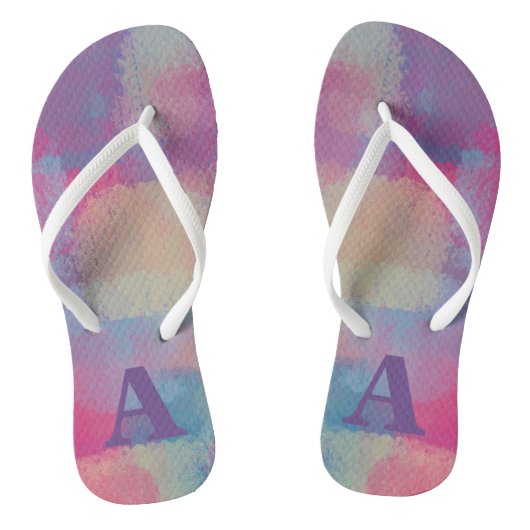 Pastel Patchwork Roze en Paars Abstract Teenslippers (Voetbed)