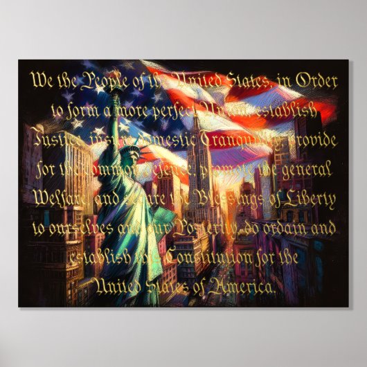 Pastel Patriottisch Stadsbeeld Preamble Gold Folie Afdrukken (Voorkant)