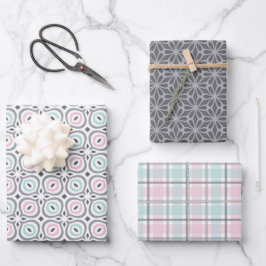 Pastel patroon van grijs, roze, mint geometrische  inpakpapier vel