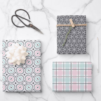 Pastel patroon van grijs, roze, mint geometrische inpakpapier vel