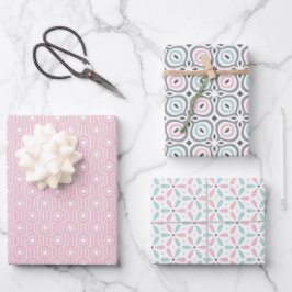Pastel patroon van roze, mint, grijze geometrische inpakpapier vel