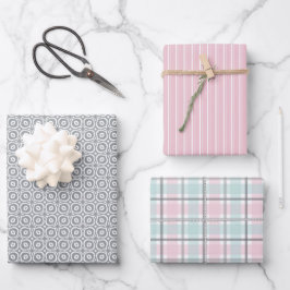 Pastel Pattern of Gray, Mint, Pink Plaid & Stripes Inpakpapier Vel