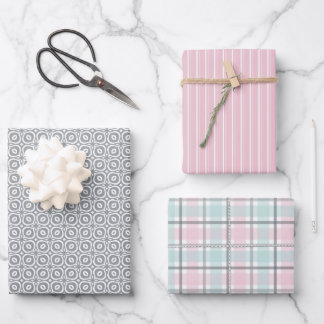 Pastel Pattern of Gray, Mint, Pink Plaid & Stripes Inpakpapier Vel