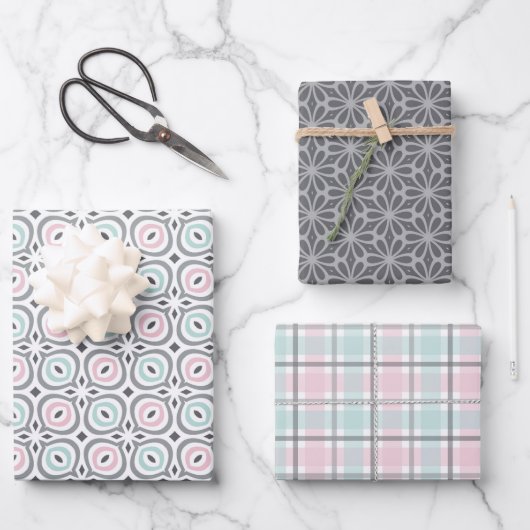 Pastel Pattern of Gray, Pink, Mint Geometric Shape Inpakpapier Vel (Voorkant)