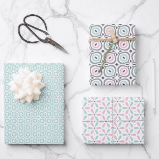 Pastel Pattern of Pink, Mint, Gray Geometric Shape Inpakpapier Vel
