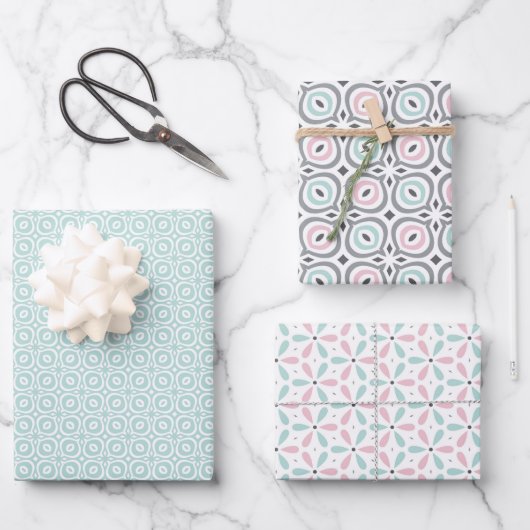 Pastel Pattern of Pink, Mint, Gray Geometric Shape Inpakpapier Vel (Voorkant)