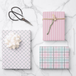 Pastel Pattern of Pink, Mint, Gray Plaid & Stripes Inpakpapier Vel