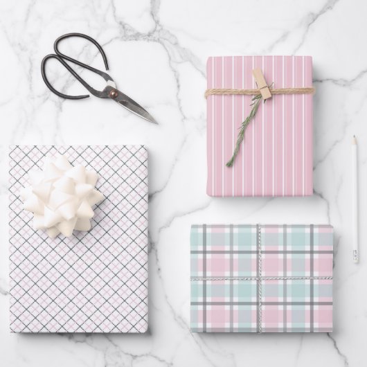 Pastel Pattern of Pink, Mint, Gray Plaid & Stripes Inpakpapier Vel (Voorkant)