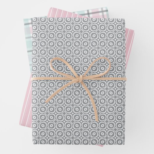 Pastel Pattern of Pink, Mint, Gray Plaid & Stripes Inpakpapier Vel (In situ)