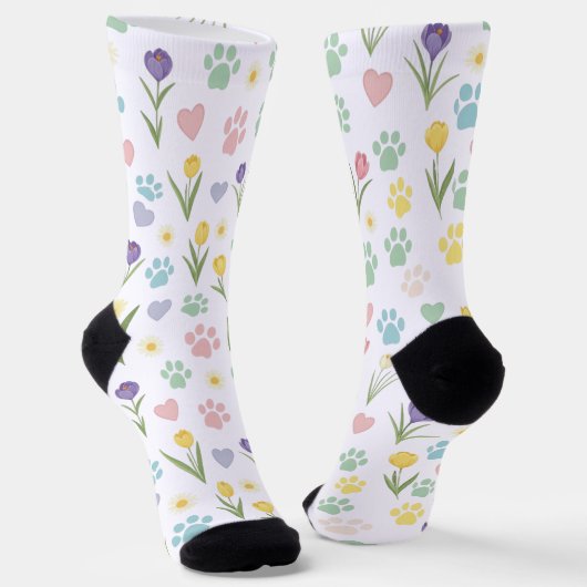 Pastel Paw Print en Harten Bloemen Sokken (Gebogen)