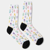 Pastel Paw Print en Harten Bloemen Sokken (Rechts)