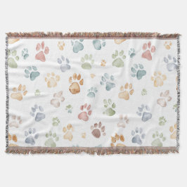 Pastel Paw Print Throw Blanket Cozy Bloom  Deken