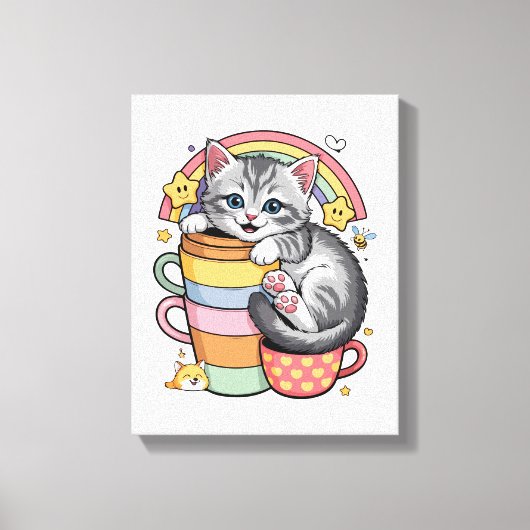 Pastel Paws & Rainbow Sips Canvas Afdruk (Voorkant)
