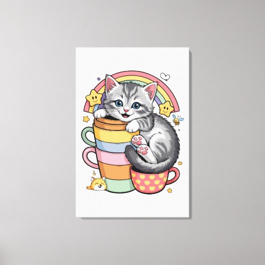 Pastel Paws & Rainbow Sips Canvas Afdruk (Voorkant)