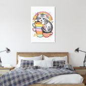 Pastel Paws & Rainbow Sips Canvas Afdruk (Insitu (Slaapkamer))