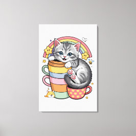Pastel Paws & Rainbow Sips Canvas Afdruk