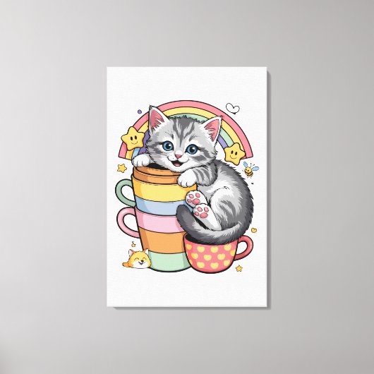 Pastel Paws & Rainbow Sips Canvas Afdruk (Voorkant)