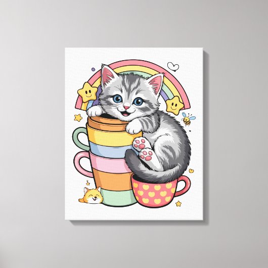 Pastel Paws & Regenboog Slokjes Canvas Afdruk (Voorkant)