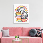 Pastel Paws & Regenboog Slokjes Canvas Afdruk (Insitu (Woonkamer))