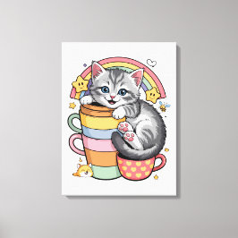 Pastel Paws & Regenboog Slokjes Canvas Afdruk