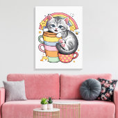 Pastel Paws & Regenboog Slokjes Canvas Afdruk (Insitu (Woonkamer))