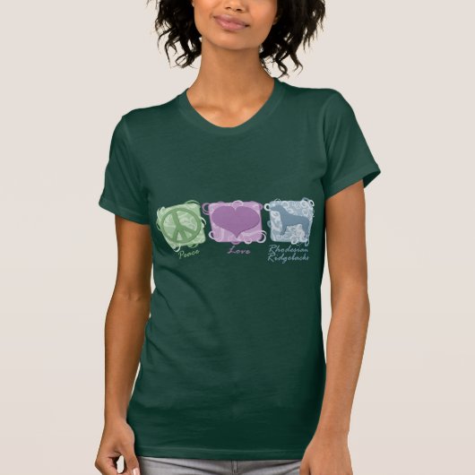 Pastel Peace, Love and Rhodesian Ridgebacks T-shirt (Voorkant)