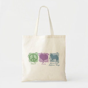 Pastel Peace, Love en American Eskimo Dogs Tote Bag