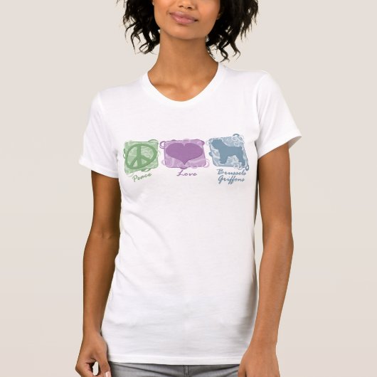 Pastel Peace, Love en Brussels Griffons T-shirt (Voorkant)