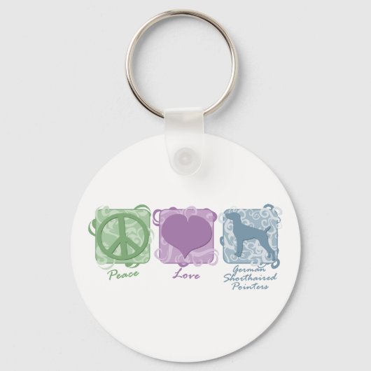 Pastel Peace, Love en German Shorthaired Pointer Sleutelhanger (Voorkant)