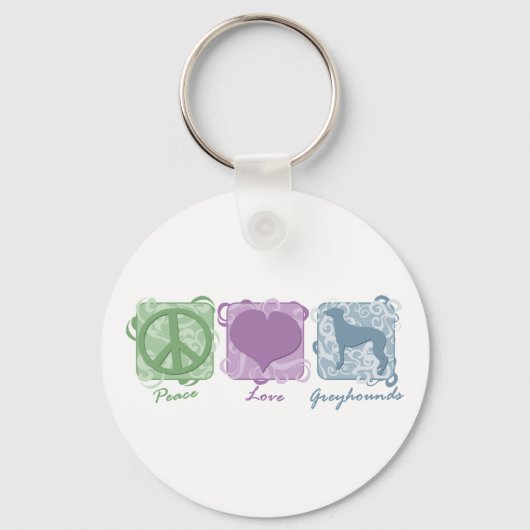 Pastel Peace, Love en Greyhounds Sleutelhanger (Voorkant)