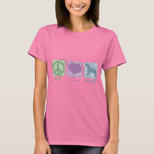 Pastel Peace, Love en Mastiffs T-shirt (Voorkant)