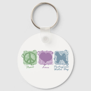 Pastel Peace, Love en Portugese waterhonden Sleutelhanger