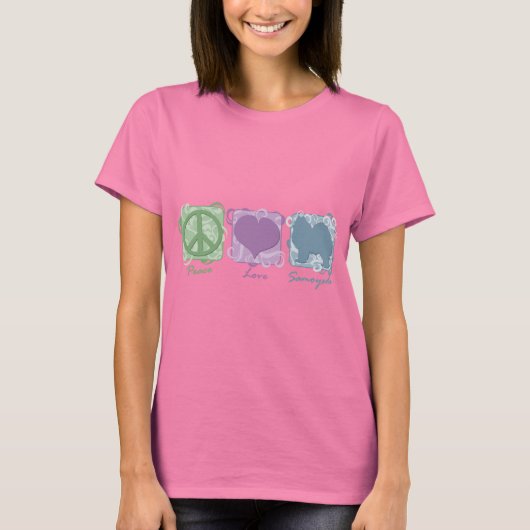 Pastel Peace, Love en Samoyeds T-shirt (Voorkant)