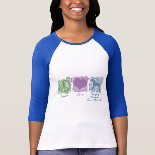 Pastel Peace, Love en Treing Walker Coonhounds T-shirt (Voorkant)