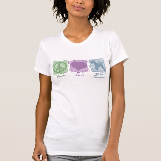 Pastel Peace, Love en Welsh Terriers T-shirt (Voorkant)