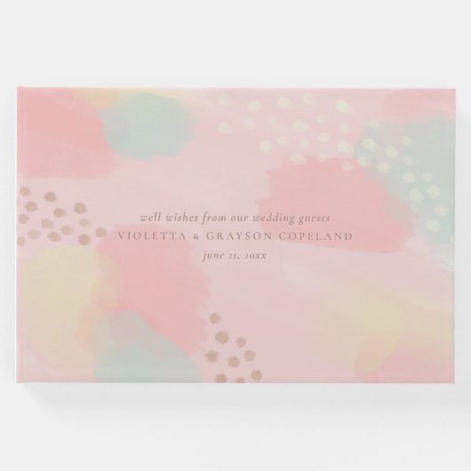 Pastel Peach Abstract Art Weddenschap Gastenboek (Voorkant)