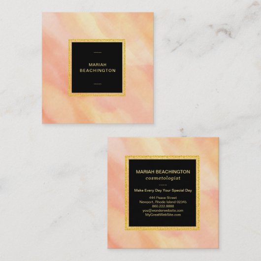 *~* Pastel Peach Abstracte penseelstreken Girly Vierkante Visitekaartje (Voorkant / Achterkant)