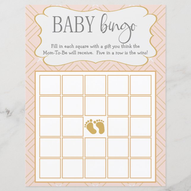 Pastel Peach and Gold Geometric Baby Bingo (Voorkant)