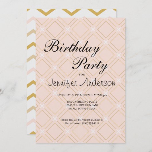Pastel Peach and Gold Geometric Invitation (Voorkant / Achterkant)