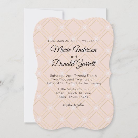 Pastel Peach and Gold Geometric Weddenation Kaart (Voorkant)