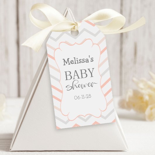 Pastel Peach and Grey Zig Zag Cadeaulabel