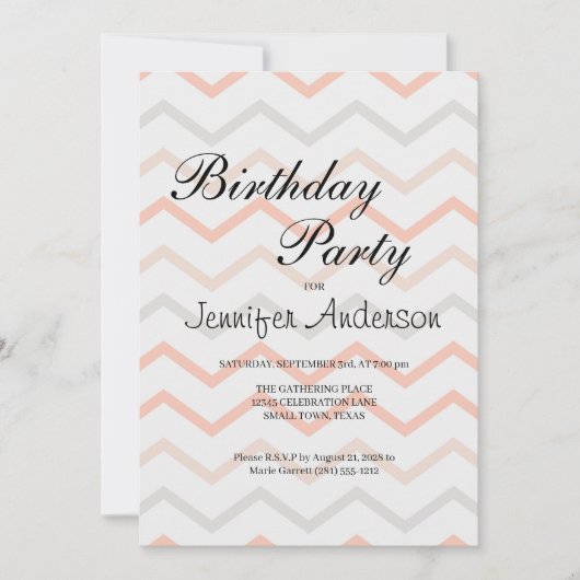 Pastel Peach and Grey Zig Zag Invitation (Voorkant)