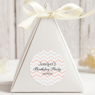 Pastel Peach and Grey Zig Zag Ronde Sticker