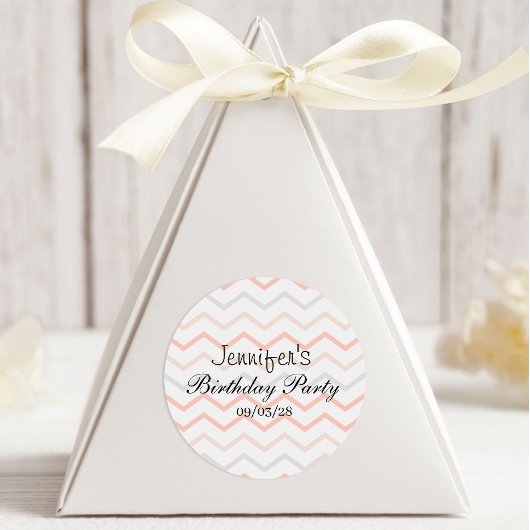 Pastel Peach and Grey Zig Zag Ronde Sticker